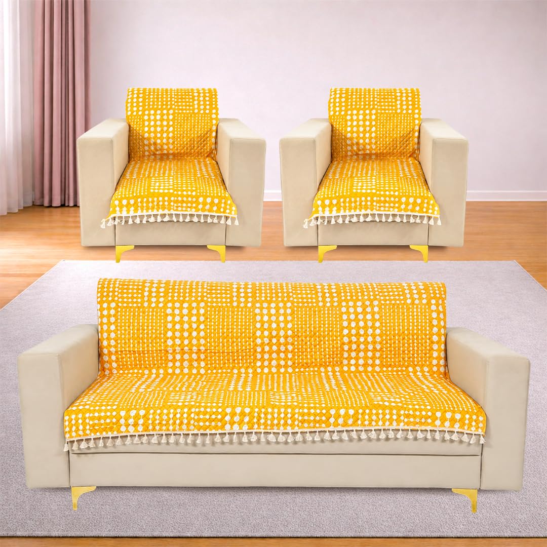 Homerz Premium Sofa Cover Mat with Tassel, Plush Finish Soft Quilted Fabric (Sunbeam Dots, 5 (3+1+1) Seater, Full)-image-43