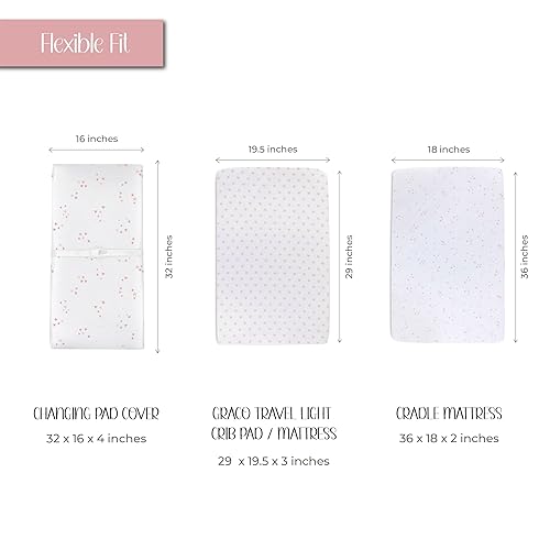Miniatura 5 de Funda para cambiador, sábana de cuna 100% algodón jersey, paquete de 2 unidades para bebé, rosa polvorienta y estrellas rosa malva