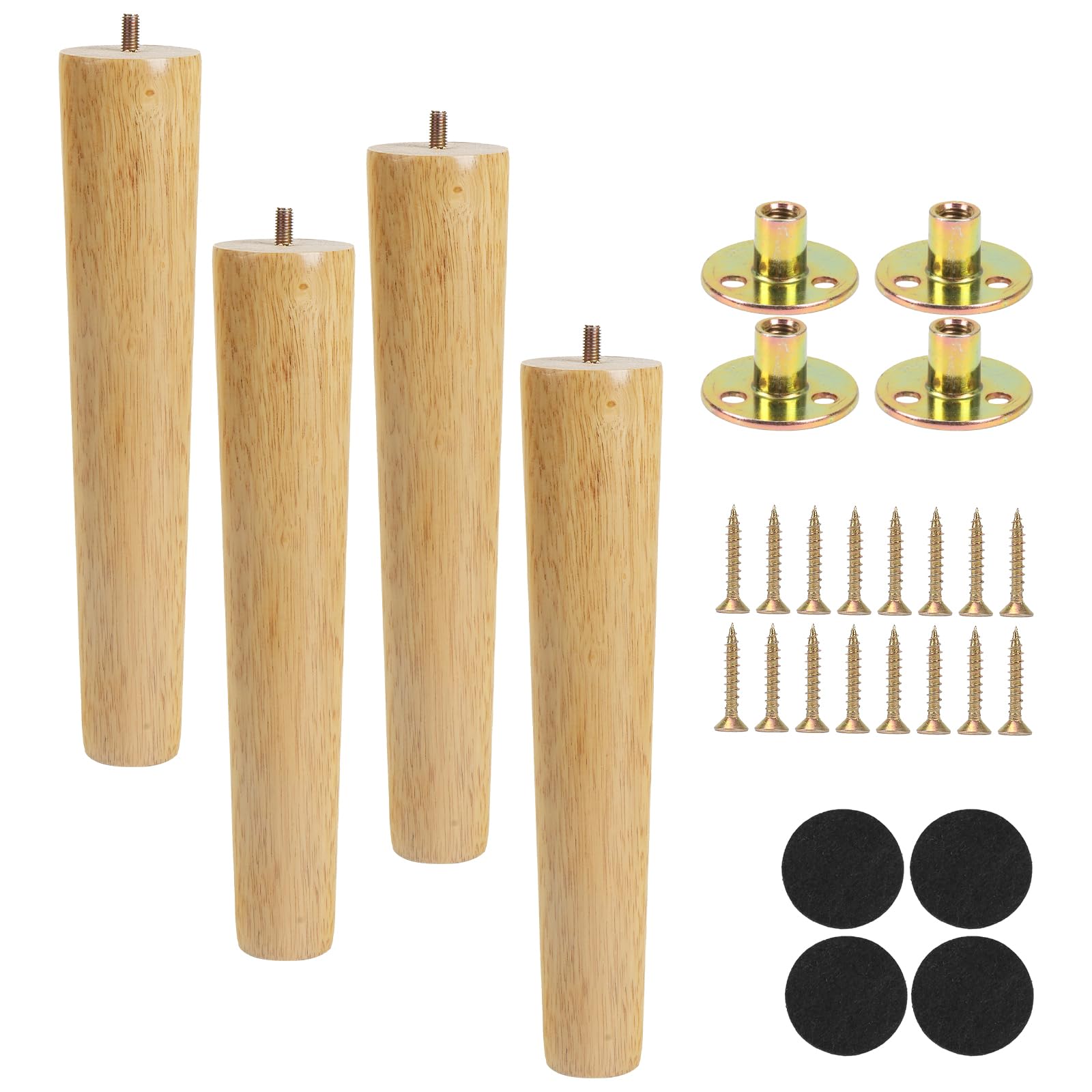 4 Pezzi Gambe per Mobili Legno 30CM Piedini per Mobili Ricambio Parti di Mobili in legno Gambe per Cabinet Divano Letto Tavolo con Piastra di Montaggio, Pad Antiscivolo e Viti