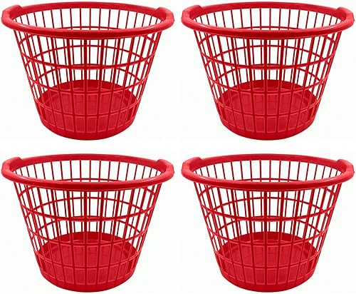 Miniatura 5 de Evou Juego de 4 cestas redondas de plástico ligero (muchos colores), 1 canasta redonda para la ropa sucia + regalo (multicolor 10)
