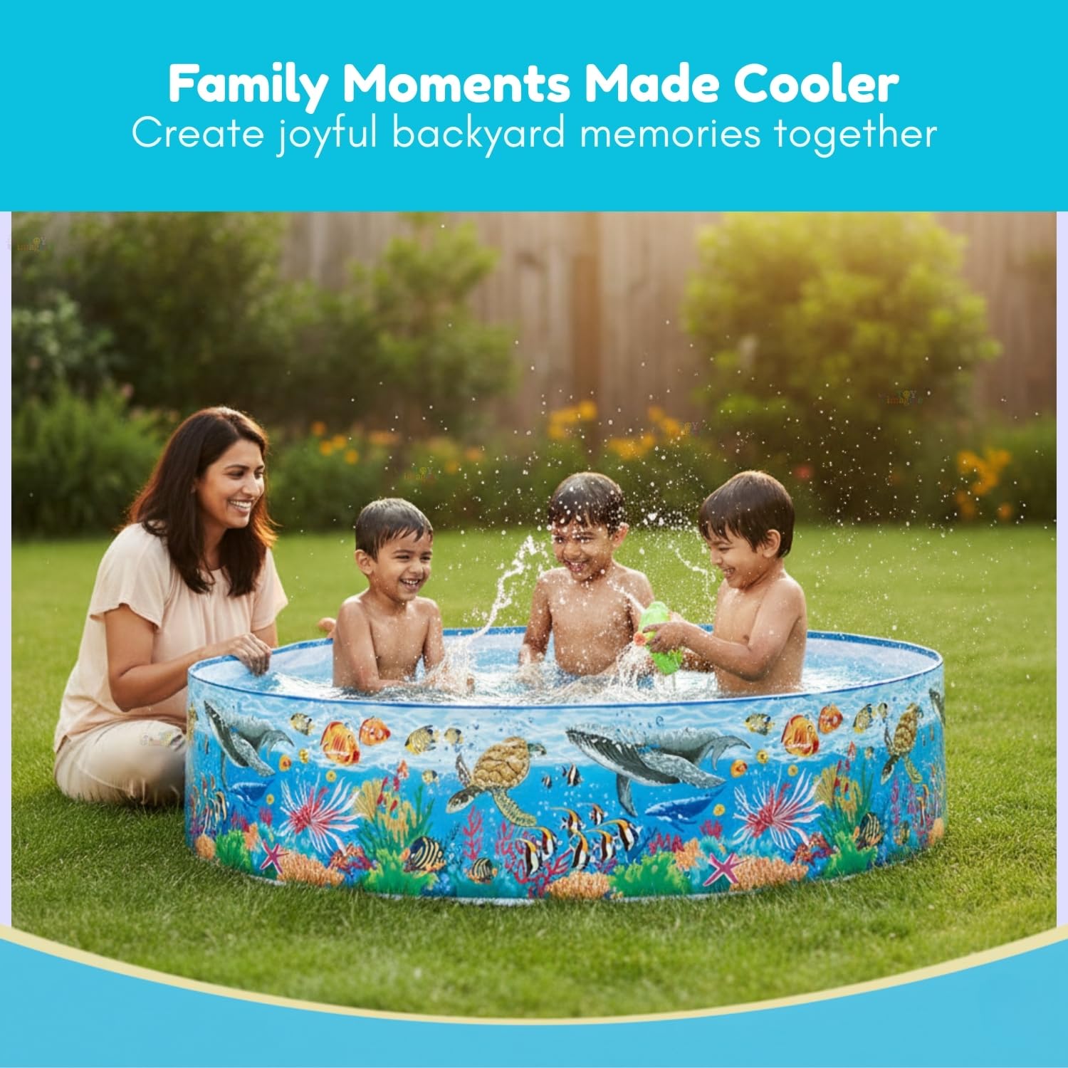 Toy Imagine 4 Feet Non-Inflatable Kids Swimming Pool | Foldable Plastic Bath Tub for Kids 1β5 Years | No Air Pump Required | Portable Water Play Pool for Home Garden & Outdoor Use Holi & Summer 1