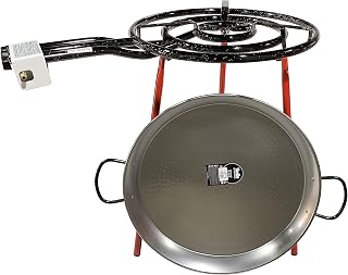 FERRETERIA LEPANTO Kit Paellero, Quemador a Gas butano, paellera acero pulido, regulador de Gas + 1,5 metros de Manguera, soporte de 3 Patas reforzadas (70)