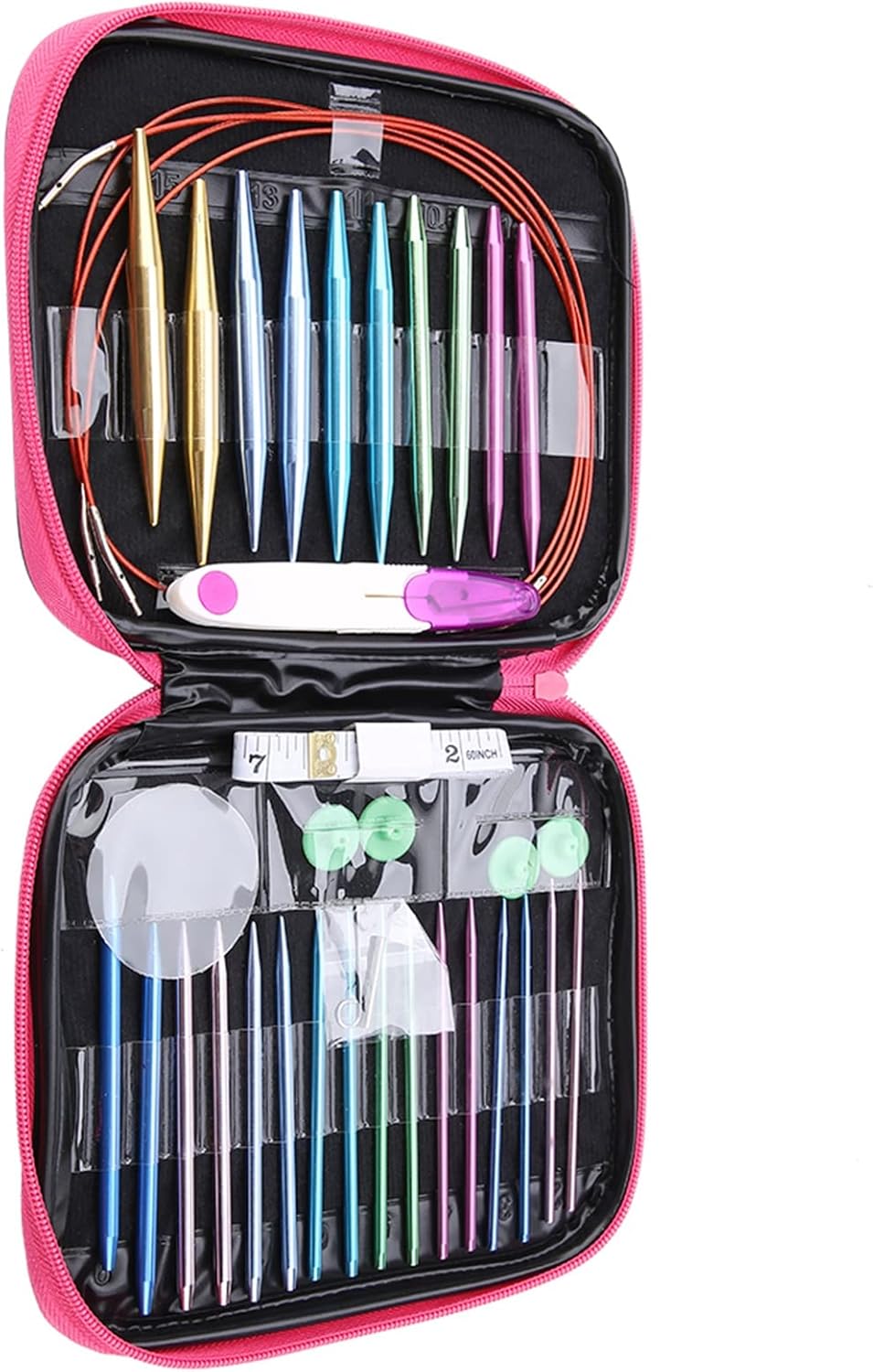 26Pcs Interchangeable Aluminium Knitting Needle with 4Pcs Circular Plastic Wires Set with Storage Bag for Sweaters Socks or Hats