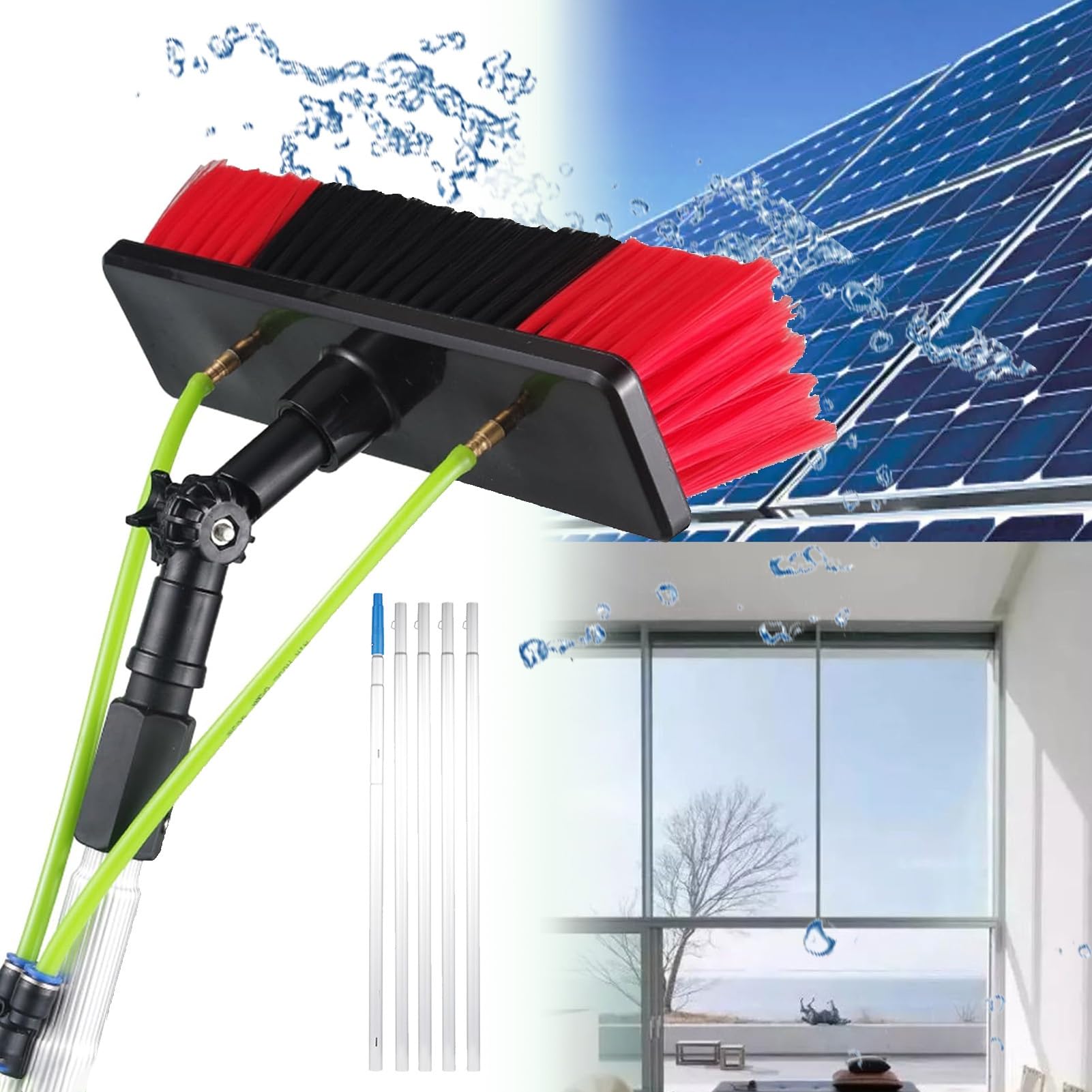 GTHTUHFD Extendable Solar Panel Cleaning Kit - 12M Telescopic Water Fed Brush & Pole For Efficient Car Truck & Bus Washing - Ideal For Solar Panels & Windows,9m/29.52ft
