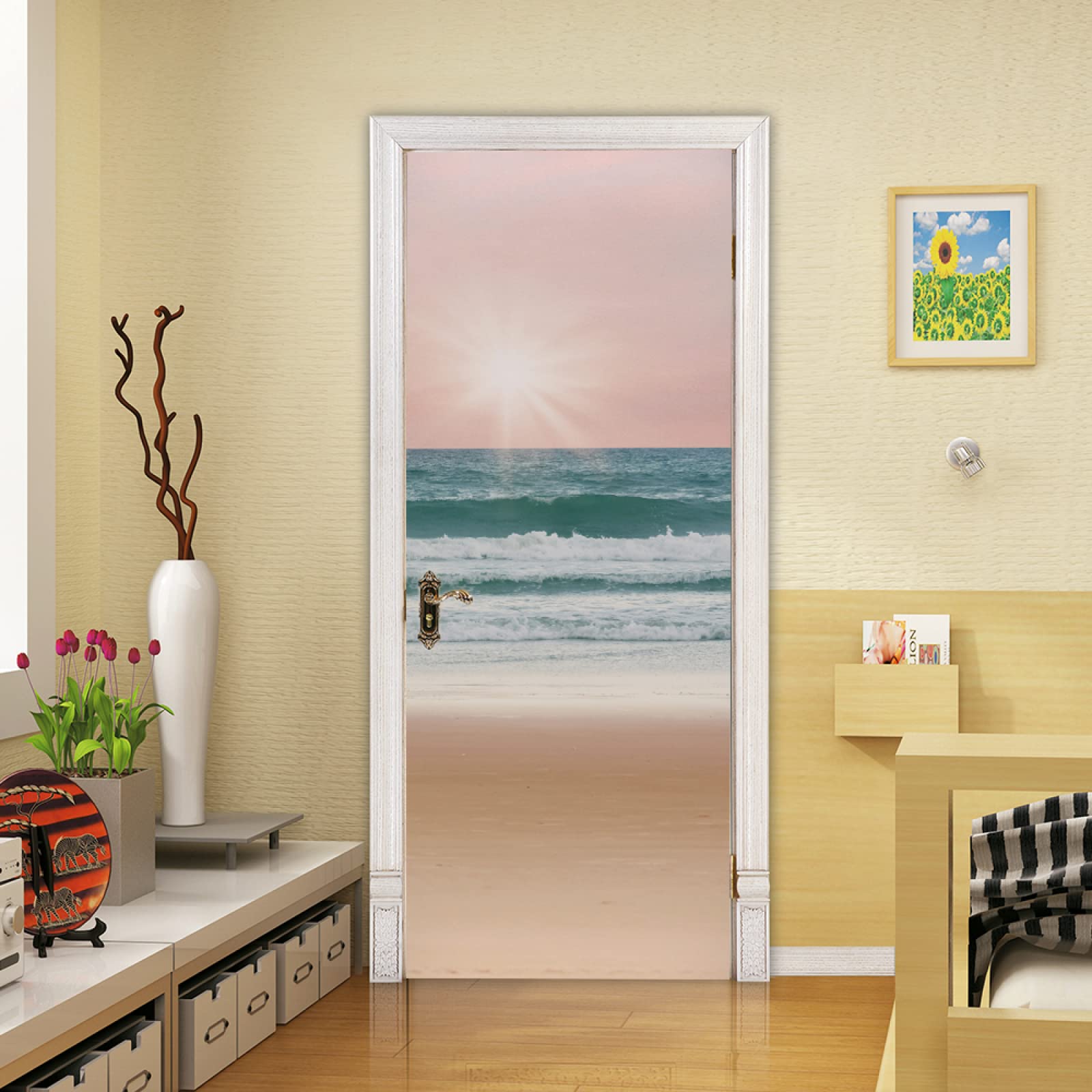 Adesivo Murale 3D Vista Mare - 90x200 Cm Autoadesivo E Rimovibile | Per Porte E Pareti