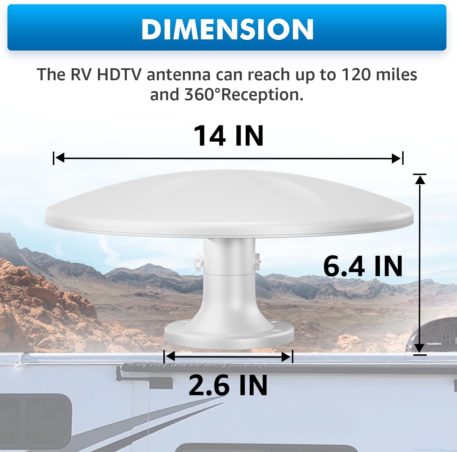 Antena de TV para exteriores con recepción omnidireccional de más de 100 millas de alcance mejorado VHF y UHF 4K HDTV, cable coaxial RG6 de 16.4 pies (blanco apagado)