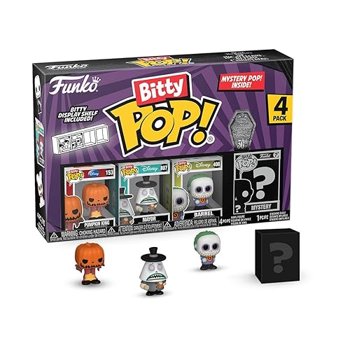 Funko Bitty Pop The Nightmare Before Christmas - Pumpkin Jack 4PK - Pumpkin King, Mayor (Frowning), Barrel and A Surprise Mystery Mini Figure - 0.9 Inch (2.2 Cm) Collectable - Gift Idea