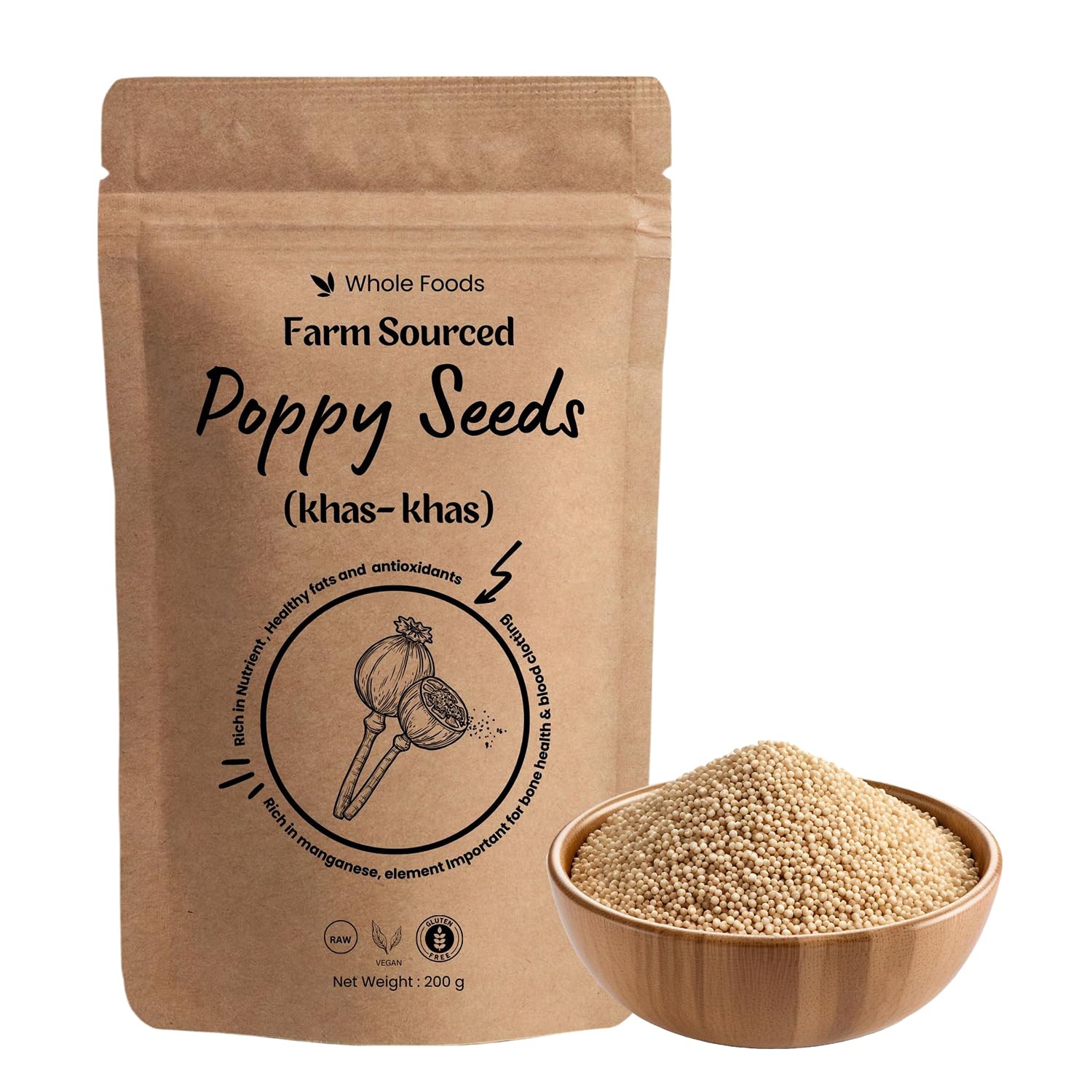 Farm Sourced Poppy Seeds 200gm (Khas Khas), Indian Posta Dana, No Artificial Colors and Preservatives, Seeds for Eating