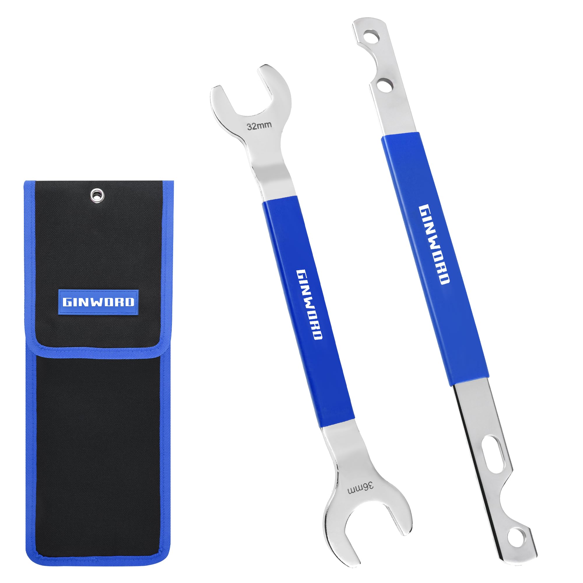 GINWORD 2Pcs Fan Clutch Wrench Set, 32mm & 36mm Wrenches,Water Pump Pulley Holder for Ford,BMW,GM,Chevrolet,Blue