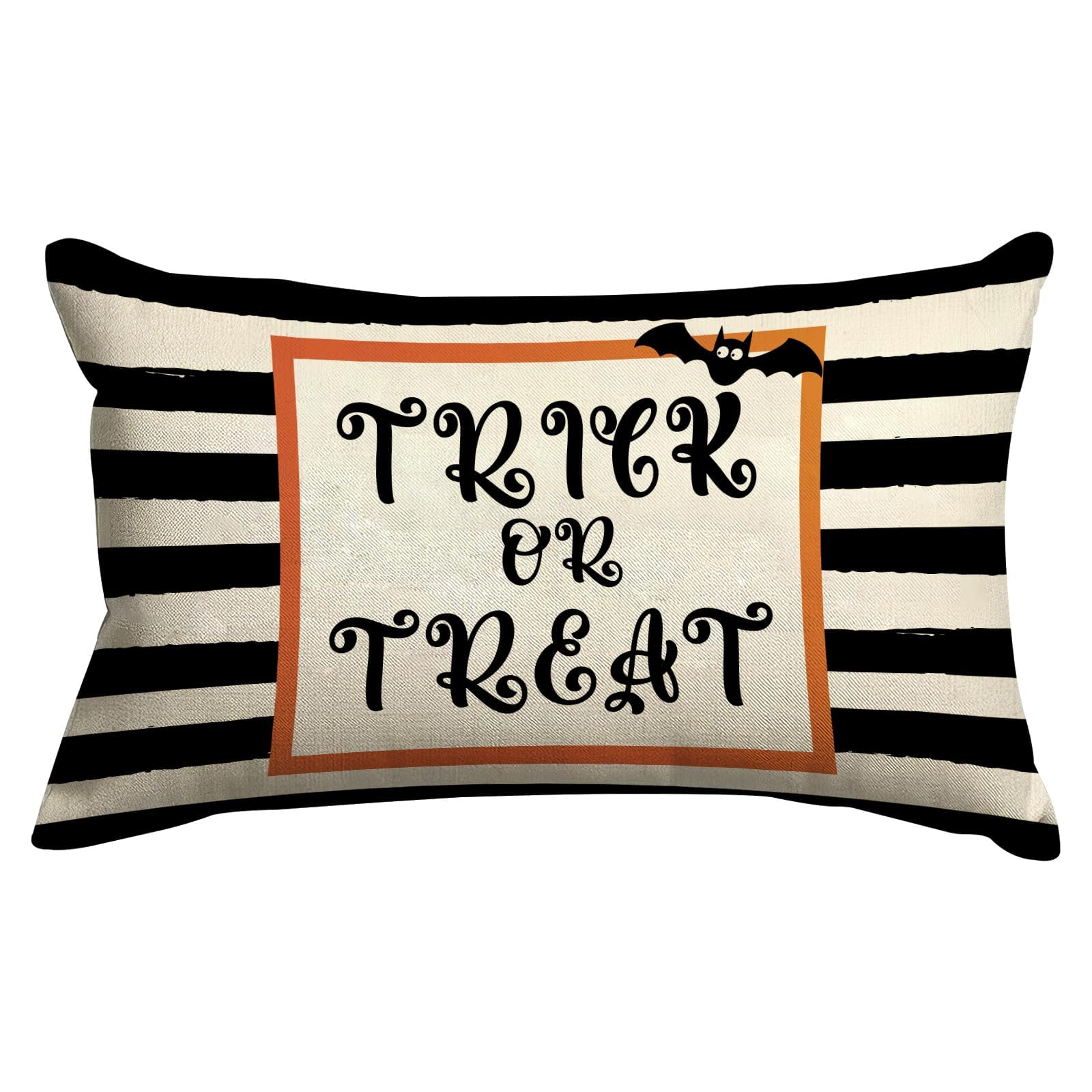 GOOESING Halloween Trick or Treat Bat Pillow Cover 16x24 Inch Black and White Stripes Throw Pillow Covers Outdoor