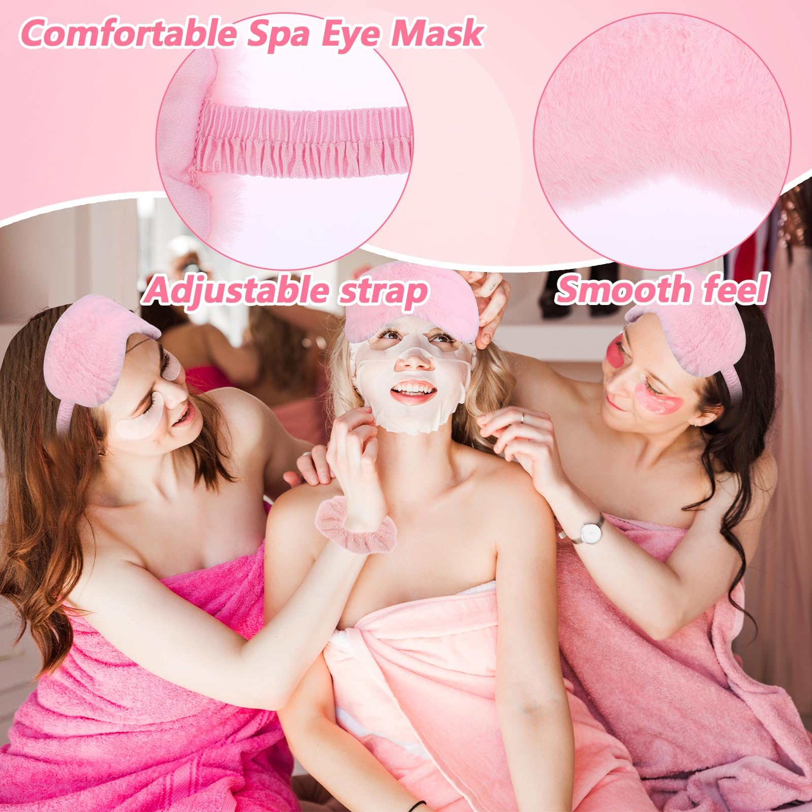 36Pcs Sleepover Party Supplies for Girls Skincare Headband and Wristband Set Sleepover Party Favors,6 Pink Spa Headb 6 Pink Sleep Eye Mask 6 Velvet Hair Scrunchies 6 Organzer Bags 6 Mirrors 6 Combs - Image 3