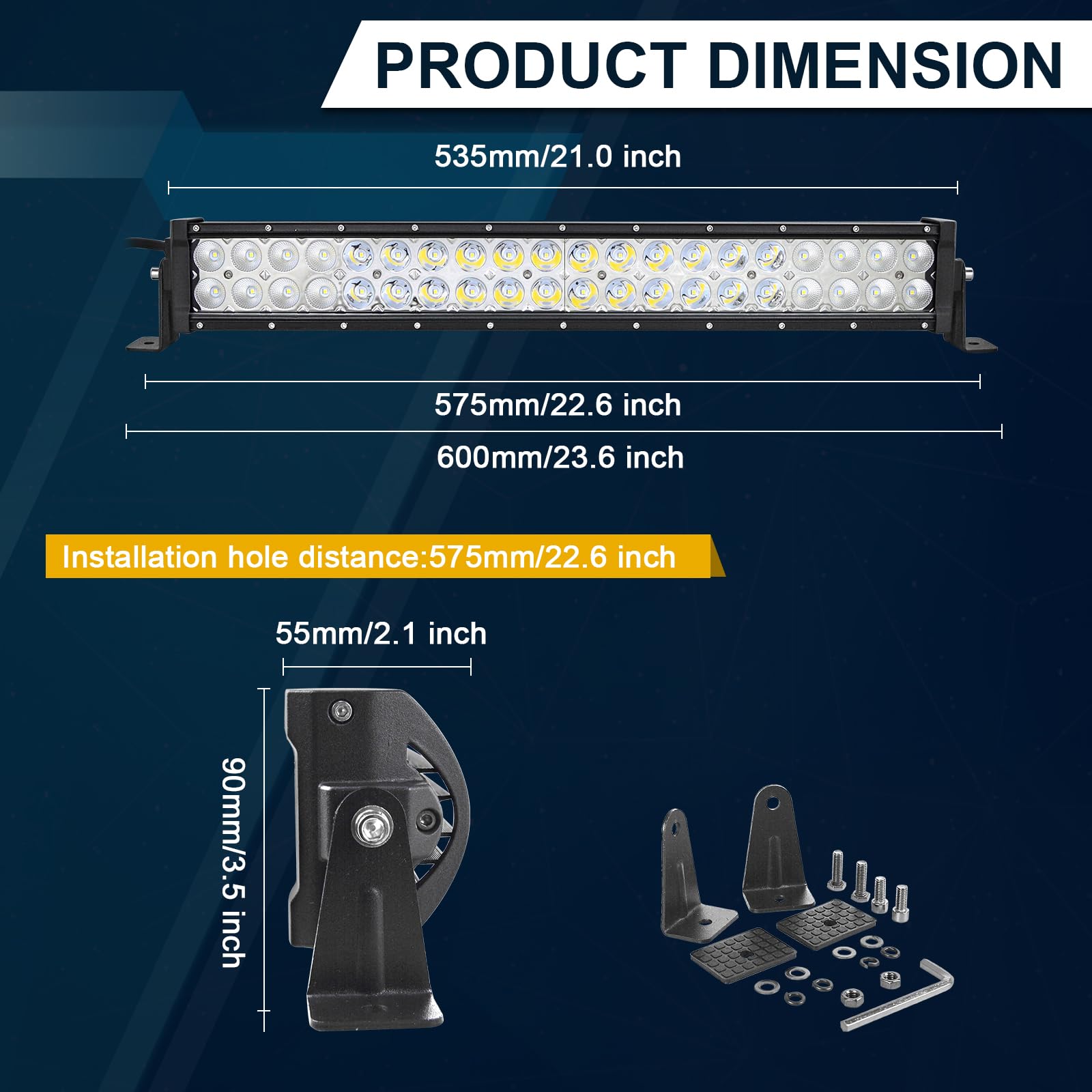 RIGIDON 22 pollici 56 cm 120W Dritto Barra Luminosa LED Fuoristrada 12V 24V | Barra Luci di Lavoro, Offroad Led Light Bar per Auto Camion SUV UTE ATV Barca 4x4 Veicoli, Impermeabile 6000K Bianca