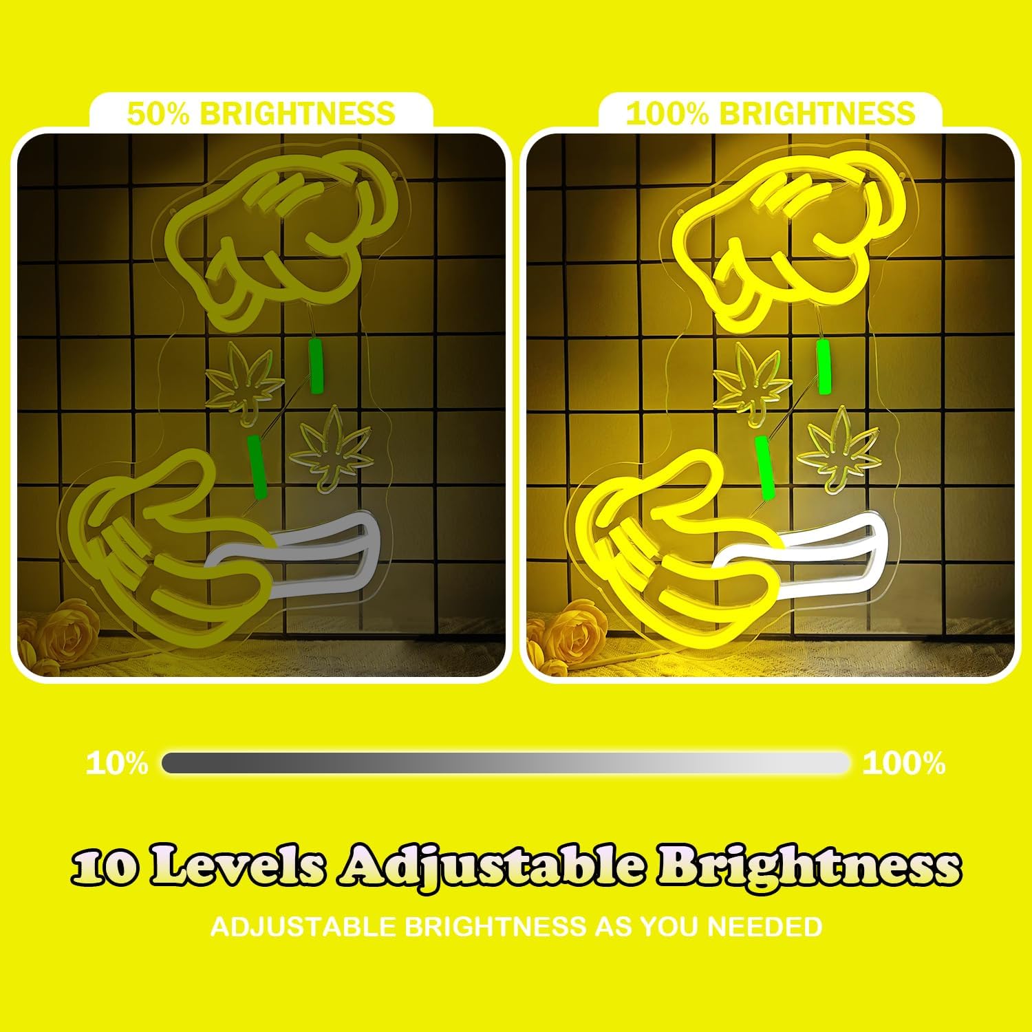 Ajoyferris Weed Neon Sign Dimmable Green Leaf Neon Signs for Wall Decor Holding Led Sign Glove Neon Lights for Bedroom Man Cave Bar Decoration Stoner Gifts