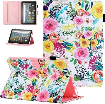 Fancity Case for Fire HD 10 Tablet 2021 Release 11th Generation & Fire HD 10 Plus Tablet, PU Leather Stand Cover with Smart Auto Wake/Sleep Pen Holder, Rose