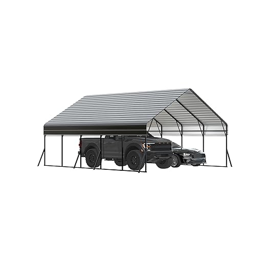 20'x25' Metal Carport, Heavy Duty Car Ports Kit for Trucks, Boats, RV, Tractor, Reinforced Frame with Anchors, Easy Assembly