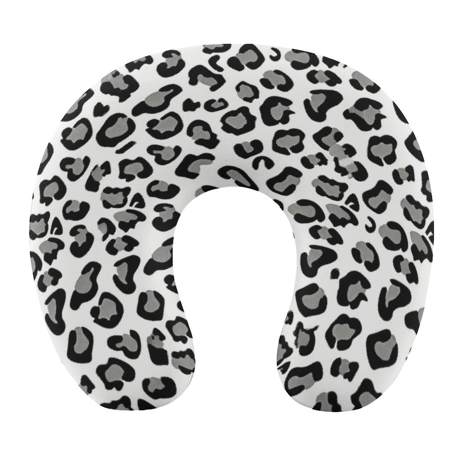 Btcowzrv Style Gray Leopard Print U Shaped Neck Pillow Travel Pillows