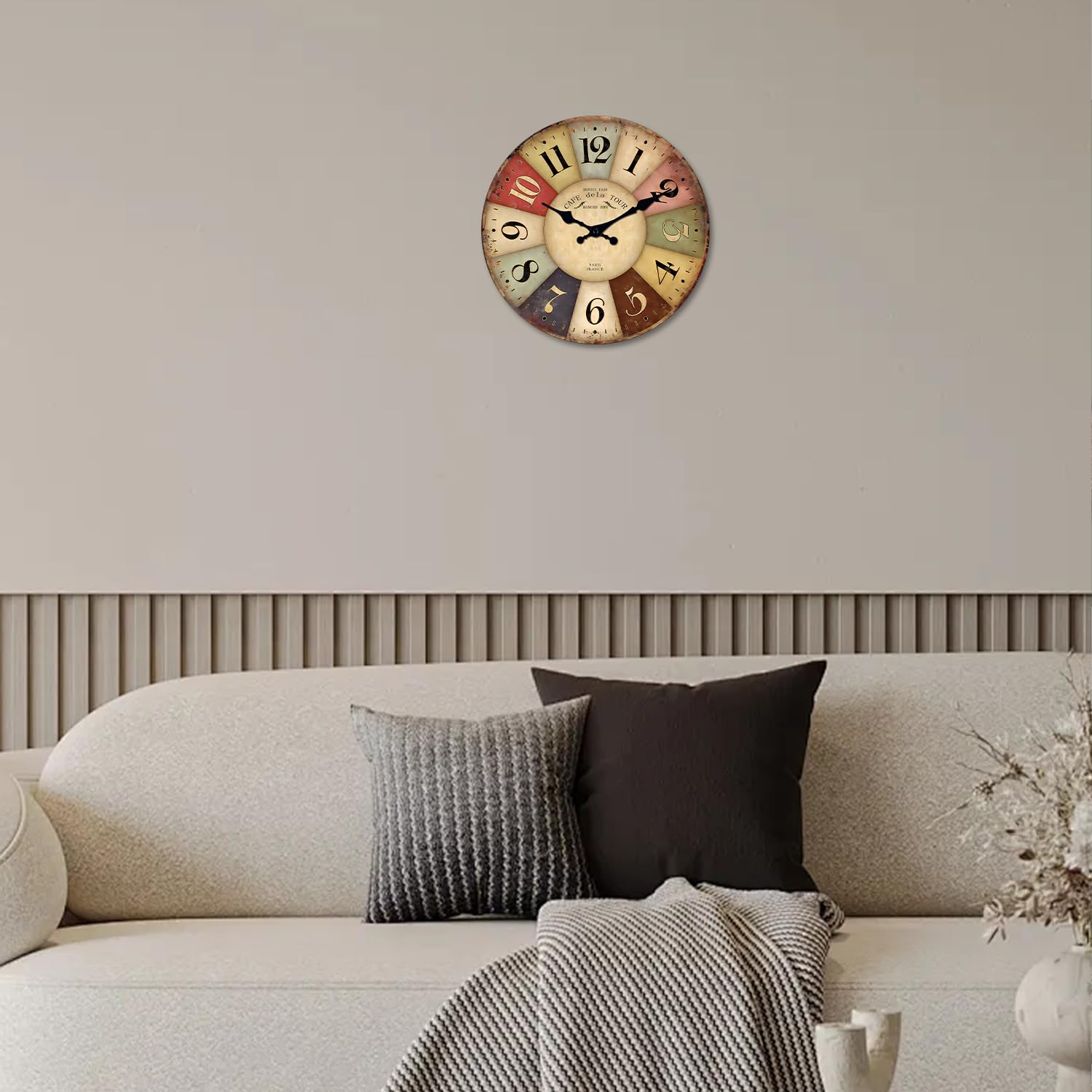 Nautical Small Wall Clocks Battery Operated 12 Inch Colorful Farmhouse Wall Clock for Kitchen Wood Silent Wall Clock Non Ticking (No Solid Wood,It is with MDF Material)