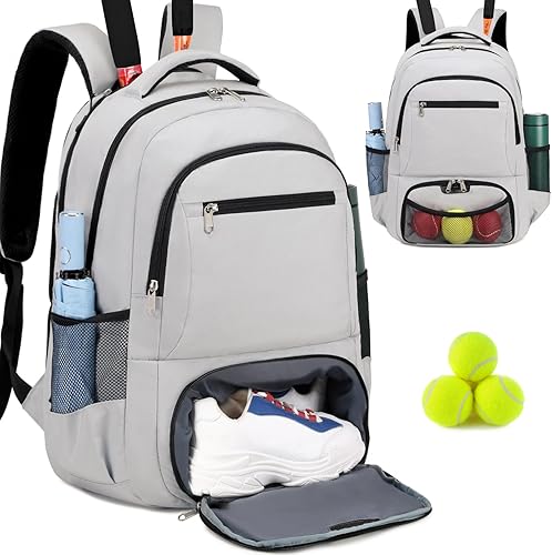 Miniatura 8 de Mochila de tenis para mujeres y hombres, bolsa de tenis con capacidad para 2 raquetas, calabaza de bádminton, pelotas de paletas de pickleball