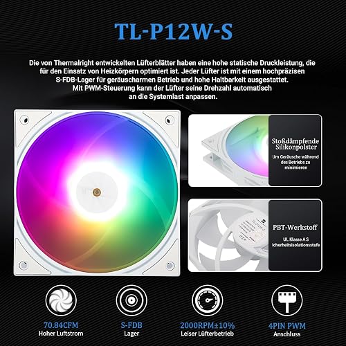 Thermalright FW PRO 360 ARGB Weiß-AIO CPU-Flüssigkeitskühler, IPS LCD Bildschirm mit 320 * 320 Auflösung, für AM4/AM5/Intel LGA1700/1851,'2.73 Zoll'Magnet-Absorber LCD Bildschirm für Bilder - 5