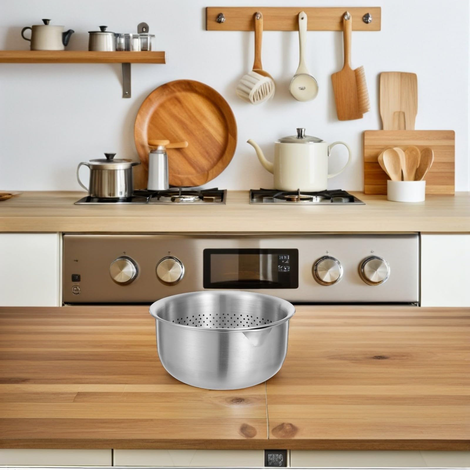 Colador de Acero Inoxidable con Tazón Grande para Mezclar, Cesta Coladora de Malla Fina, Fácil de Limpiar y Drenaje Rápido para Frutas y Verduras en Cocina