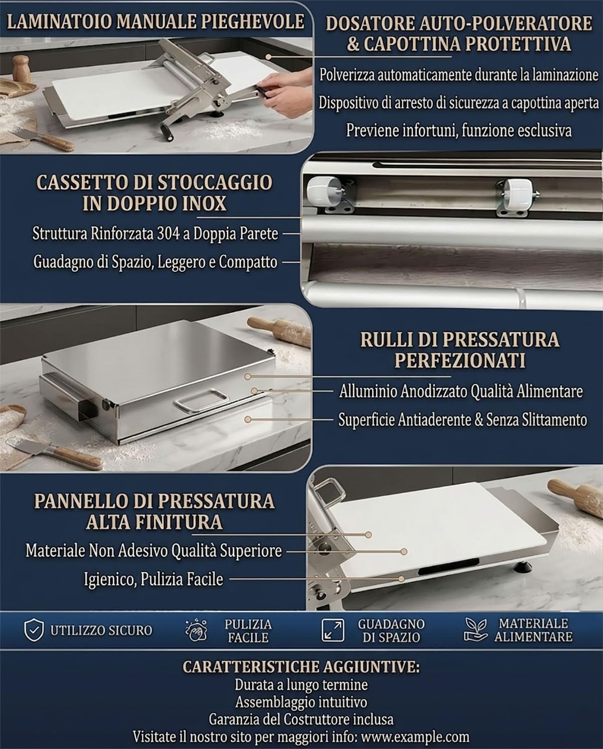 Sfogliatrice per Croissant, Macchina per Sfoglia Commerciale 40x90cm | Pieghevole, spessore regolabile 0-25mm, pannello antiaderente grande, per casa e commercio.
