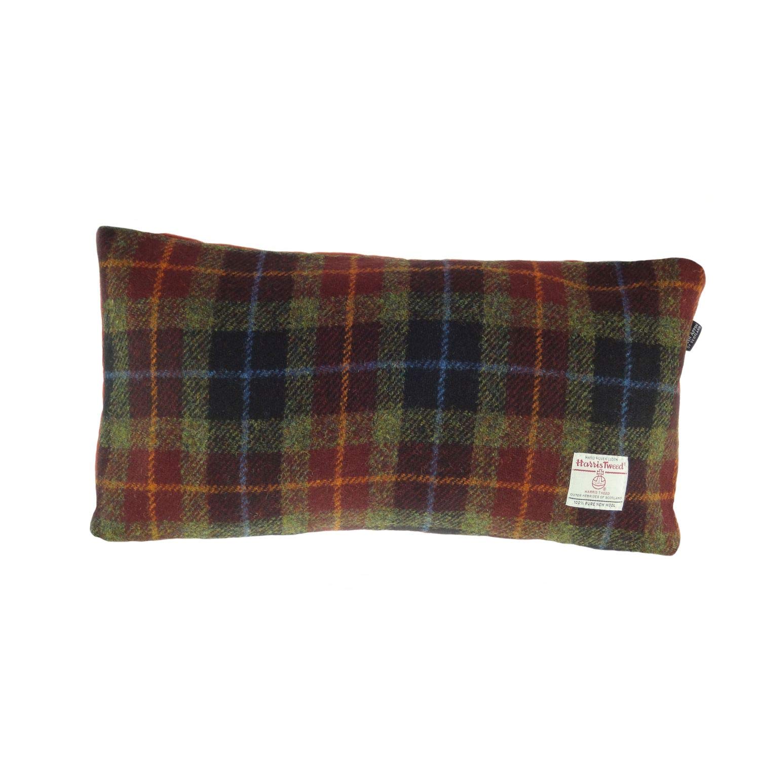 Tartan Tweeds Harris Tweed Rectangular Cushion With Velvet Back Made In Scotland (Rust Check)