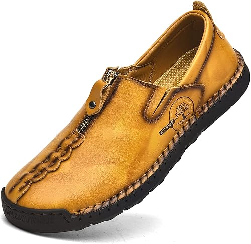 Shaire Zapatos casuales de cuero sin cordones para hombre, zapatos cómodos y transpirables para caminar para hombres