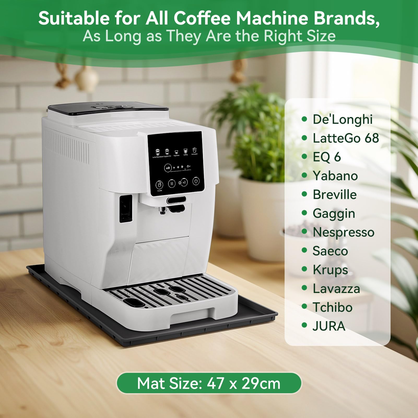 Podkładka z Silikonu dla Maszyny do Kawy - Antyślizgowa, Wodoodporna, Akcesoria dla Barmanów, Kompatybilna z De'Longhi Magnifica, Siemens EQ.6 i Philips LatteGo, Czarna