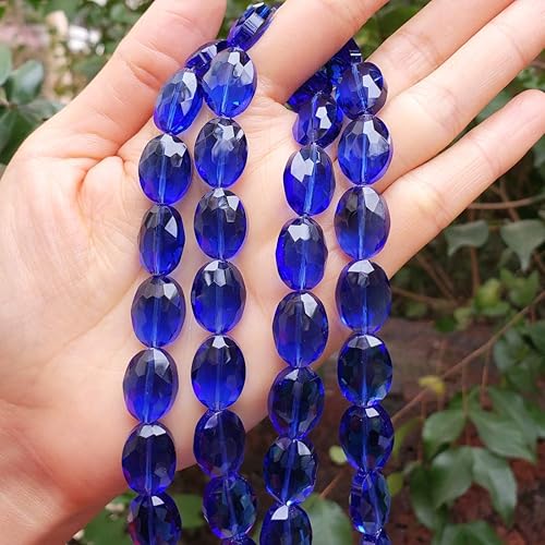 Miniatura 4 de 5 hebras checas de 0.630 in (0.63 pulgadas) facetadas planas ovaladas de cristal de cristal sueltas azul zafiro (225-235 piezas en total) para