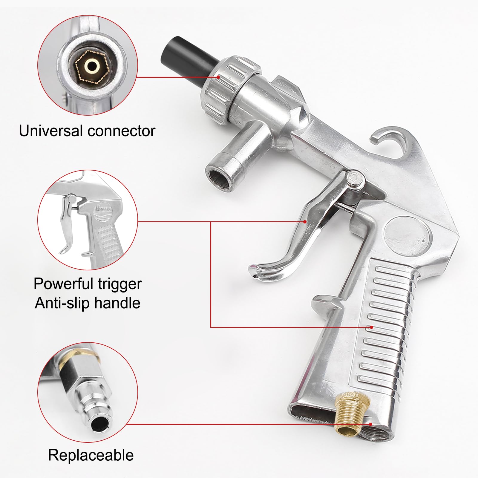 Kit de pistolet à sablage Air comprimé, pistolet de sablage avec Tube d'aspiration de sable/buses en céramique/buse en métal et raccord d'air, sablage aerogommeuse