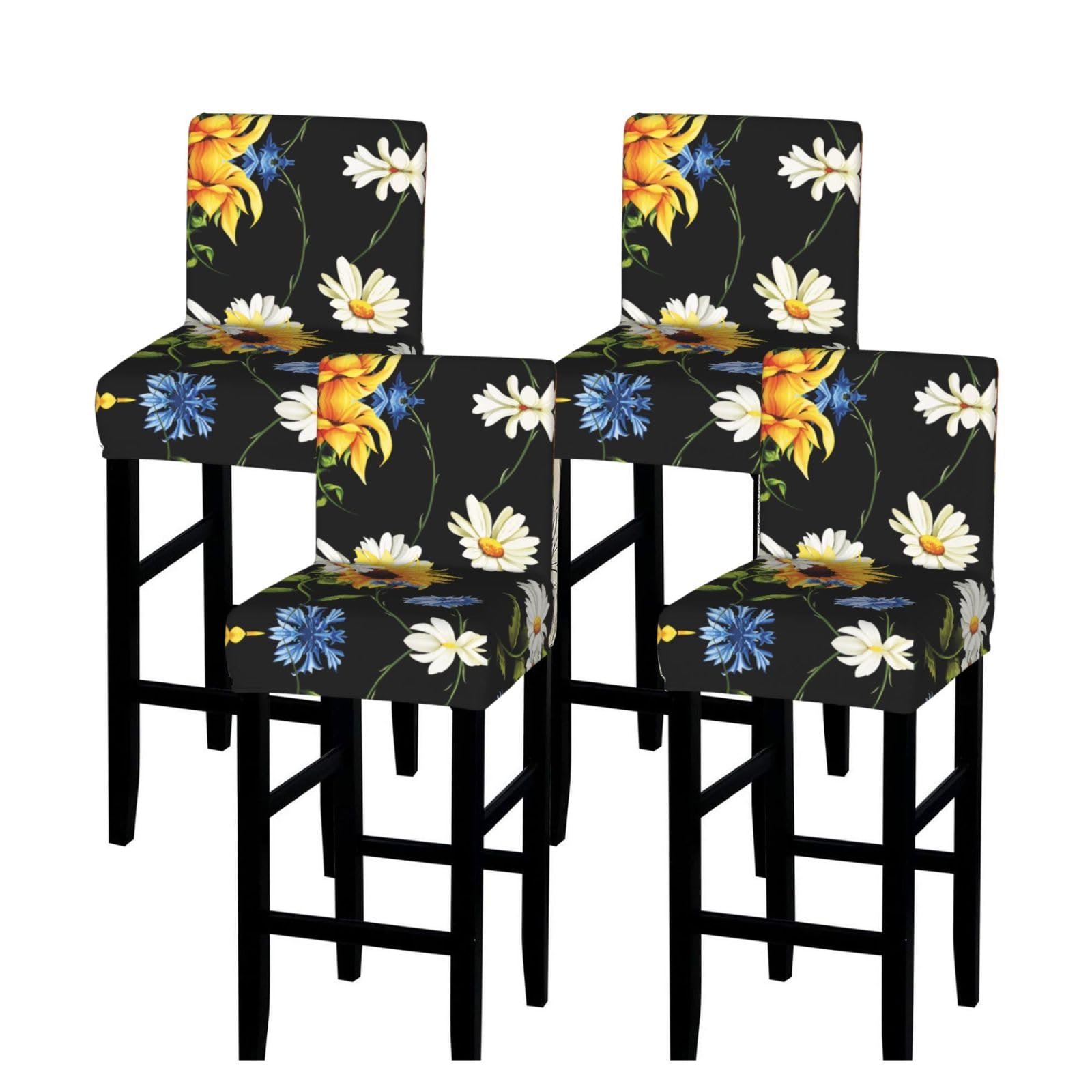 WXWJSHMGC Sunflowers Chamomile Print Bar Stool Covers Stretch Counter Height Chairs Covers