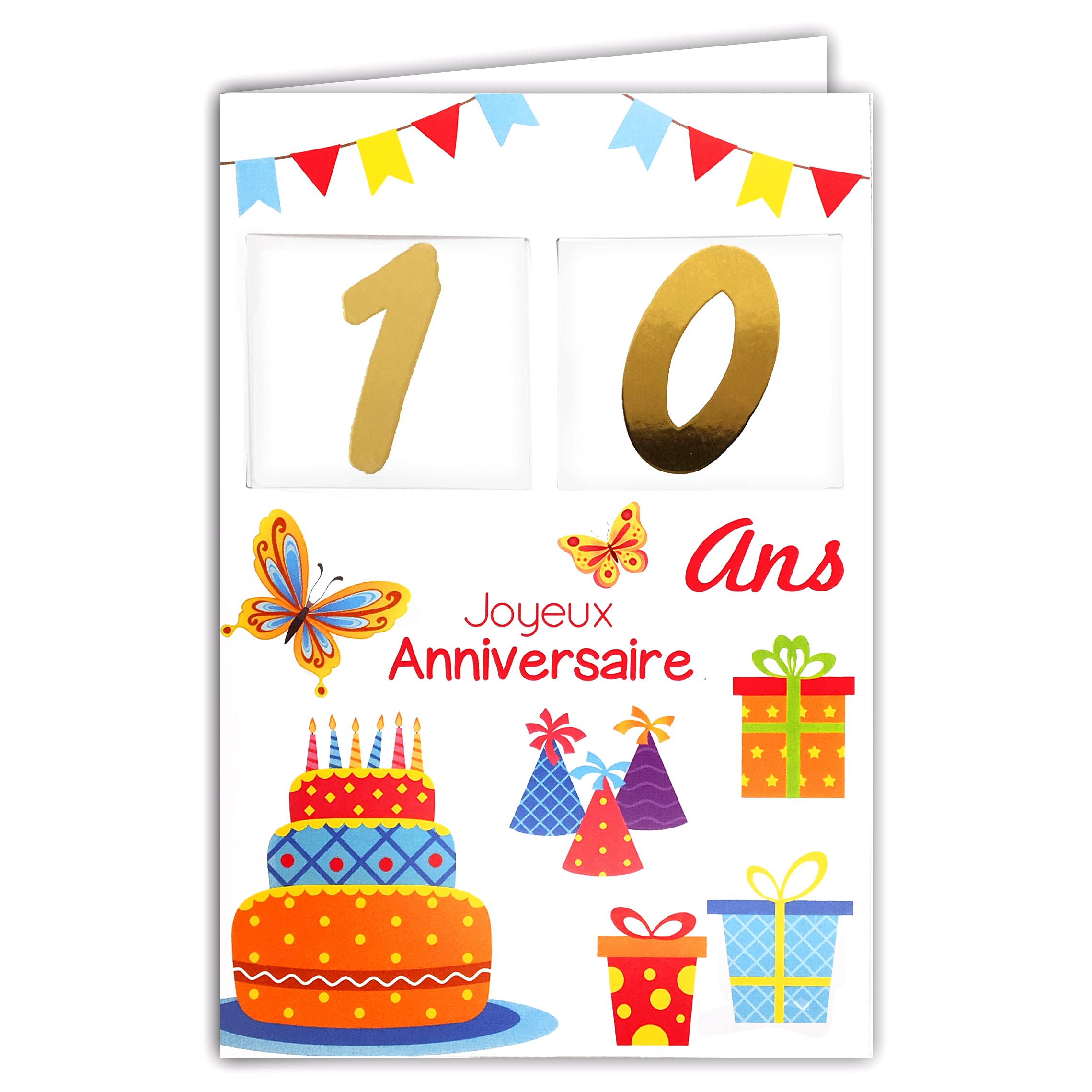 Afie 69-2162 Happy Birthday Card 1 to 119 Years to Choose From Paper Pullers with Shiny Gold Ages and Coloured Envelope