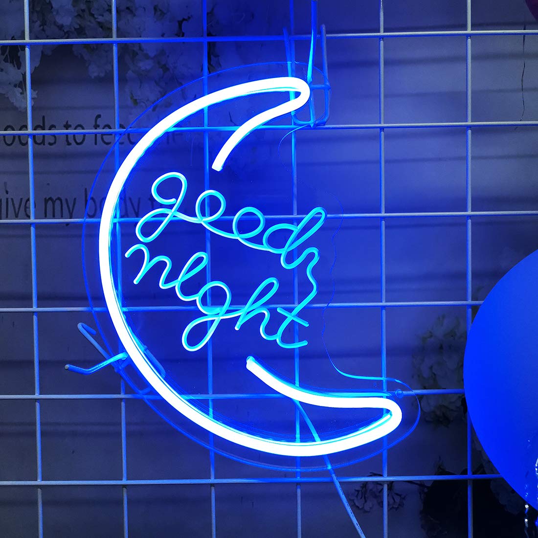 Britrio LED Moon Neon Light Sign, 12.2”x11.4” Blue Good Night Neon Wall 3D Art for Party Shop Window Girls Kid’s Bedroom Living Room,Home Decor Night Light USB Powered with ON/Off Switch (Blue Moon)