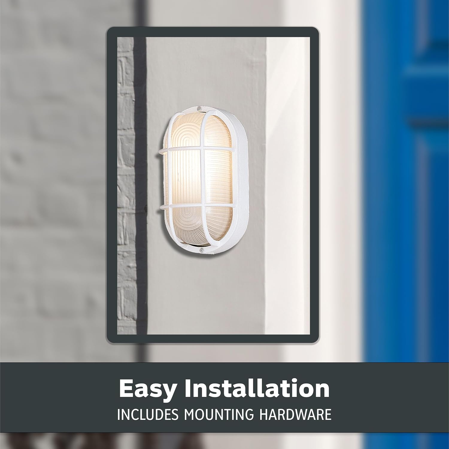 Designers Fountain Outdoor Wall Light, 5 Inch Oval Bulkhead Lighting Fixture with Cage Guard, Porch or Patio Ceiling Mount Sconce, White, 2071-WH