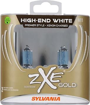 SYLVANIA H11 64211 SilverStar zXe GOLD Halogen Headlight Bulb, 2 Bulbs | The Whitest Halgen Light with Xenon-Charged Technology for a Headlight and Fog Light Premium HID Alternative