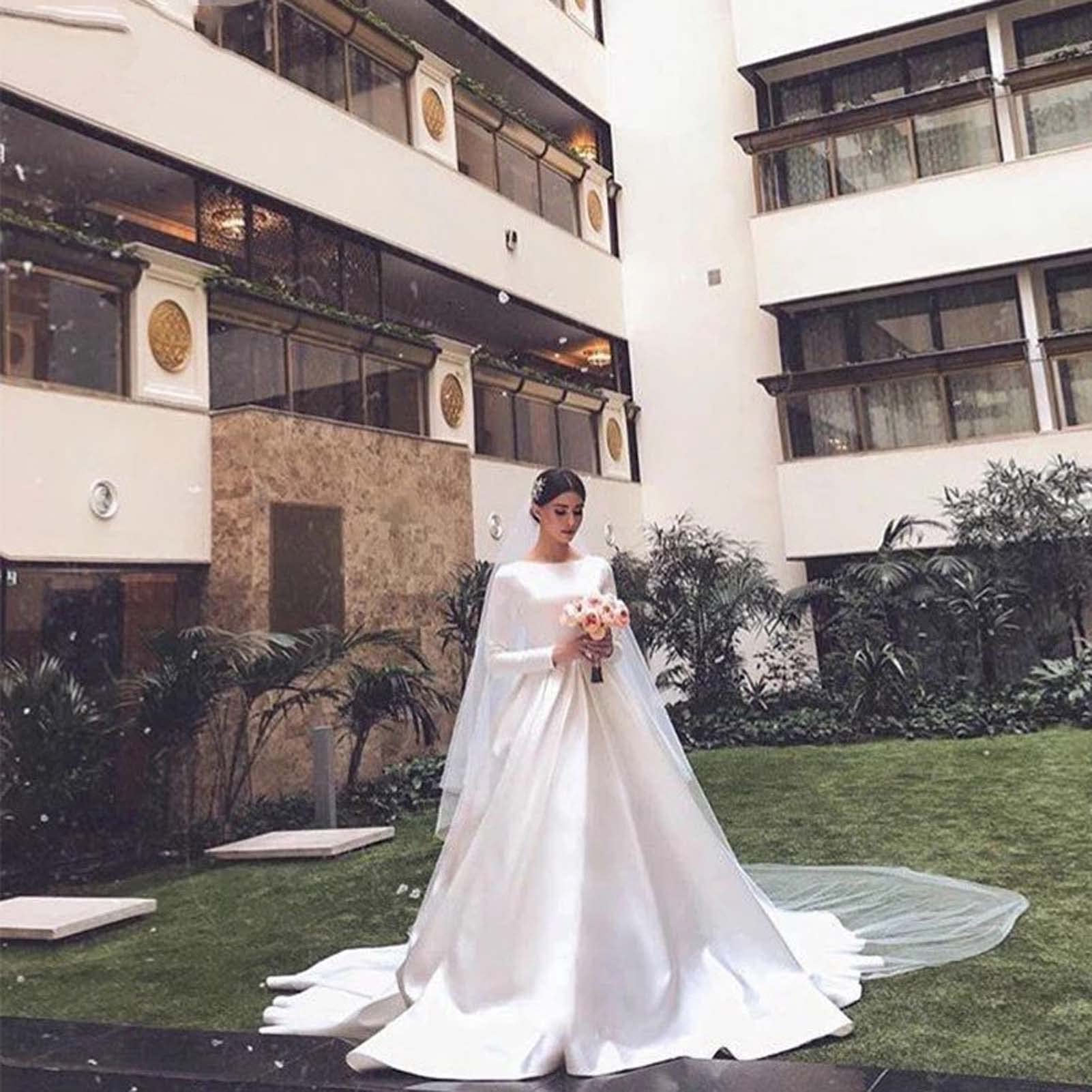 Vestido de Novia de Satén para Bodas Femeninas, Blanco, 14