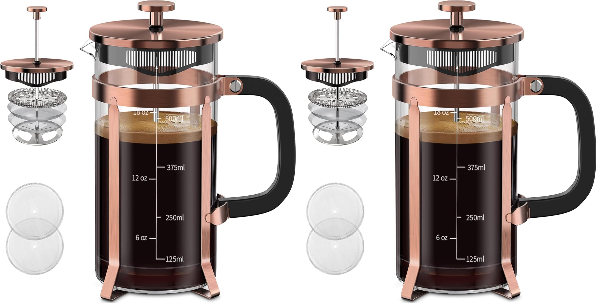 QUQIYSO French Press Coffee Maker 21oz,Borosilicate Glass Coffee Press (Pack of 2)