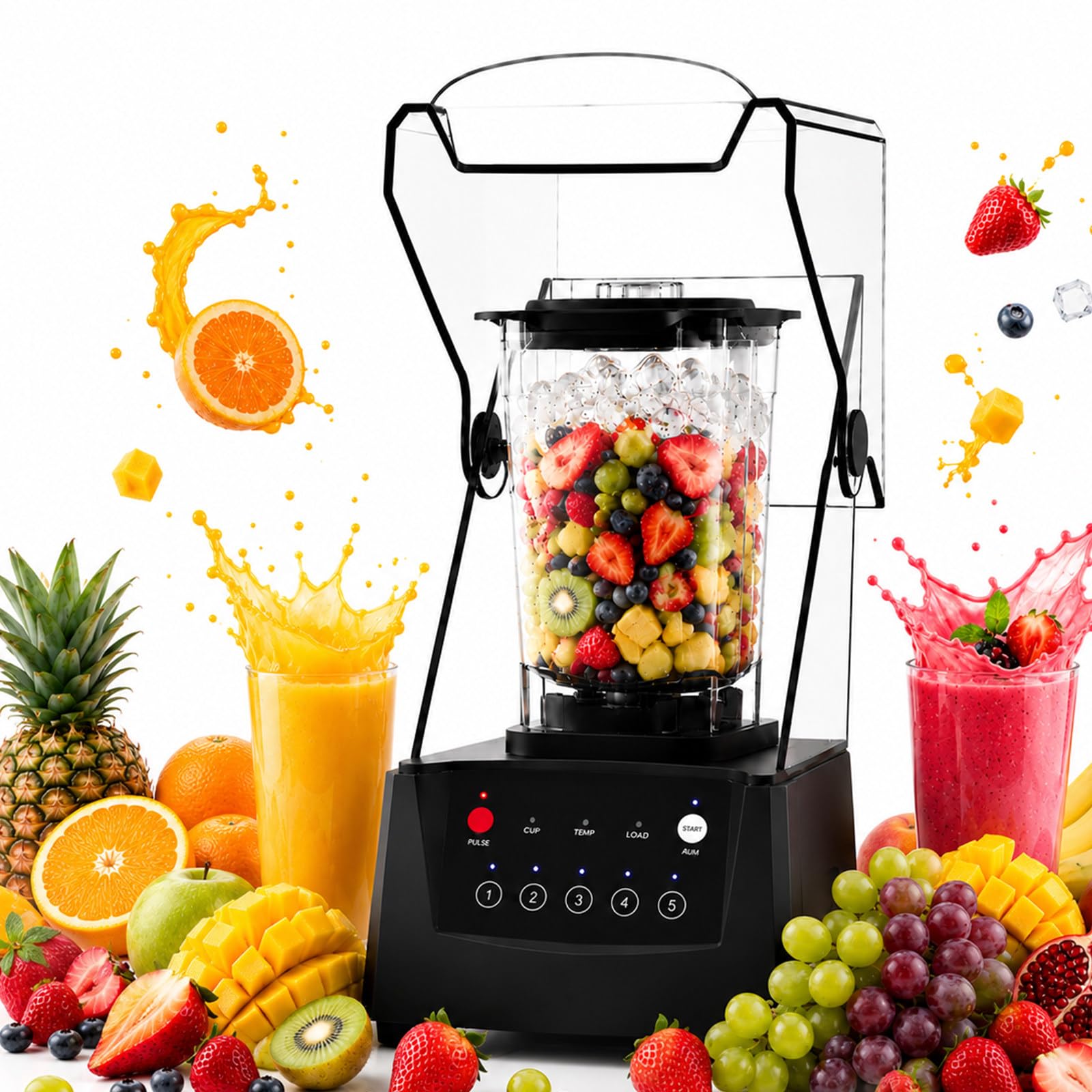 SHUMIAO Commercial Fruit Blender, 2200W, 17,000 RPM, 70 Oz Jar, 5 Presets