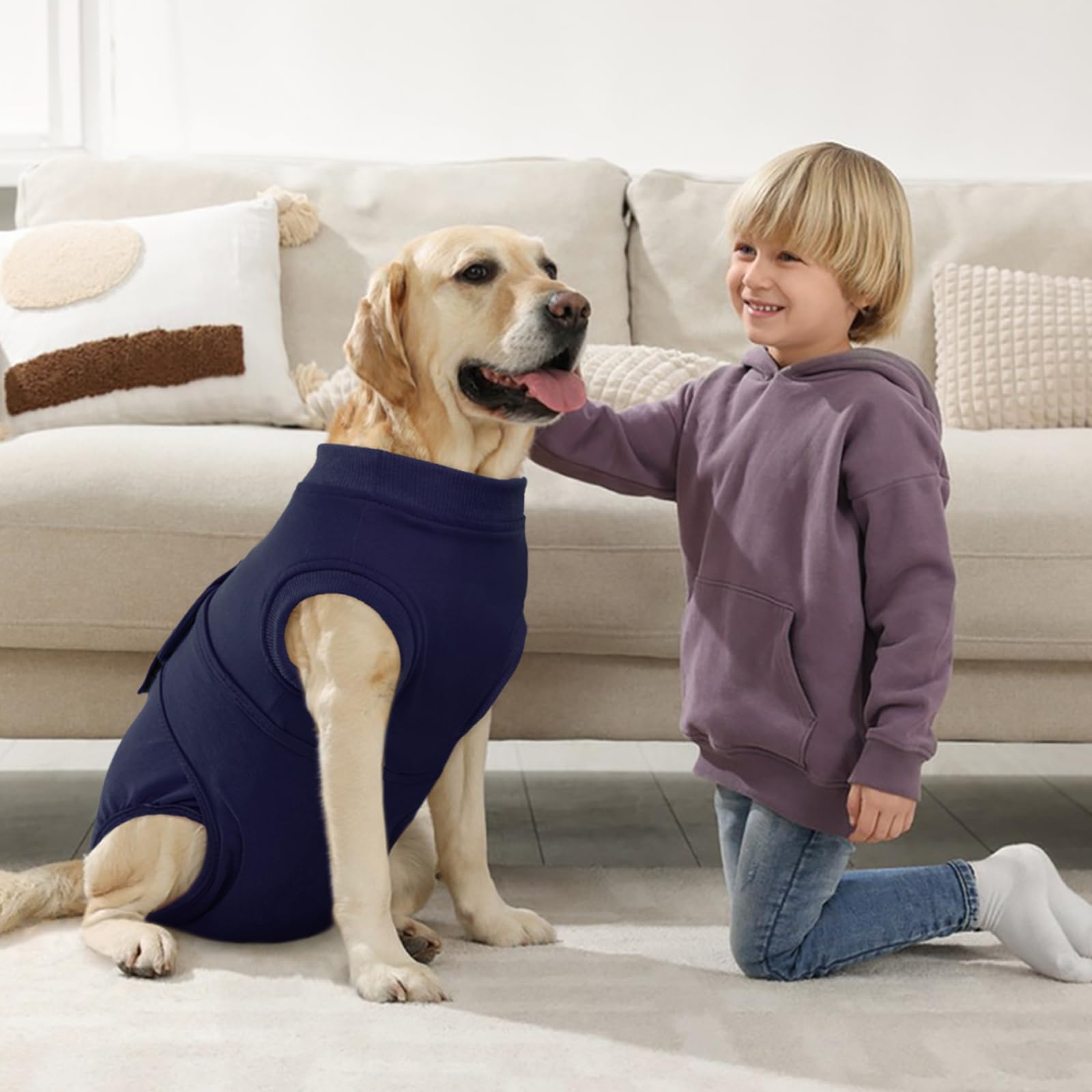 Kuoser XL - Traje de recuperación para perros ajustable después de la cirugía para perros machos y hembras, azul