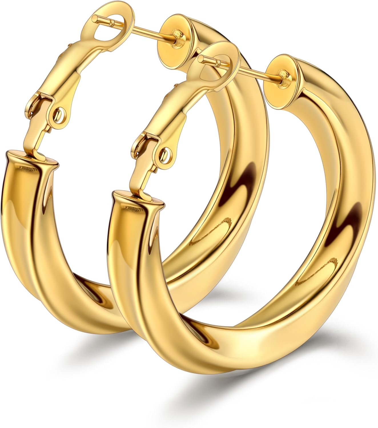 Bestyle 5mm Thick Large Hoop Earrings for Women Lightweight Chunky Hoop Earrings Hollow Tube Hypoallergenic Gold/Silver/Black/Stainless Steel Earrings 30/40/60/80mm