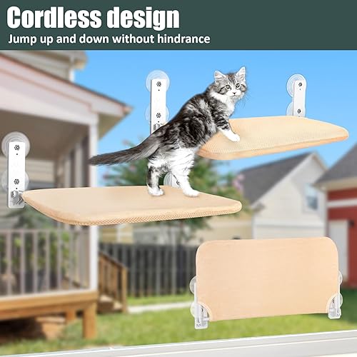 Miniatura 3 de Sunhoo Hamaca para ventana de gato, percha inalámbrica, alféizar de ventana, asiento plegable, estable, con ventosa mejorada, fácil montaje, estante