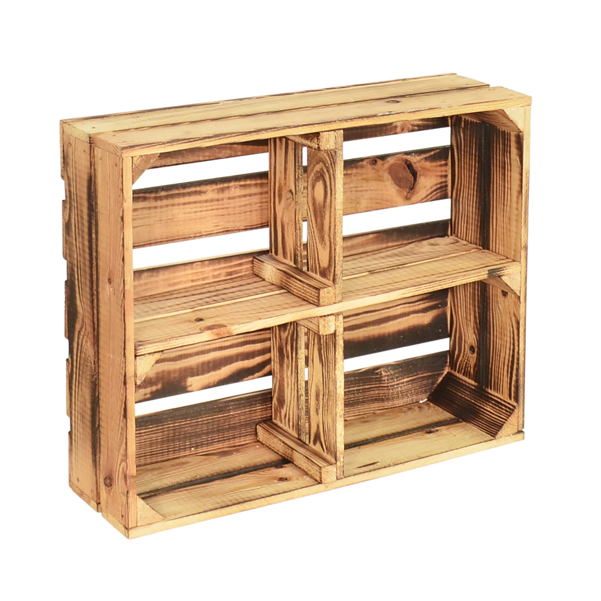 4 Set Holzregal Schmalhanz 50x40x15cm - Hell Geflammt + Regal Holzkiste