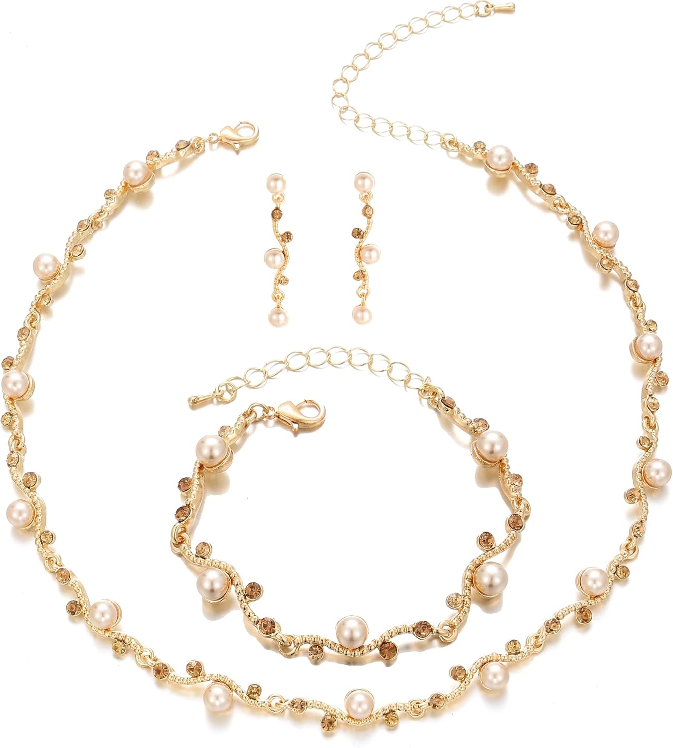 Bridal Pearl Choker Necklace Earrings Bracelet Wedding Crystal Jewelry Set for Women Brides Bridesmaid Prom