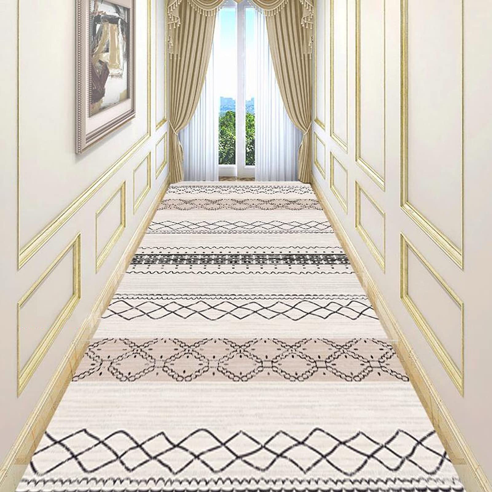 Runner de tapis de couloir géométrique moderne, tapis coureurs étroits antidérapants escaliers Entrée couloir couloir d'escalier Tapis long, 1m/1.5m/2m/2.5m/3m/3.5m/4m/4.5m/5m/5.5m/6m de longs tapis