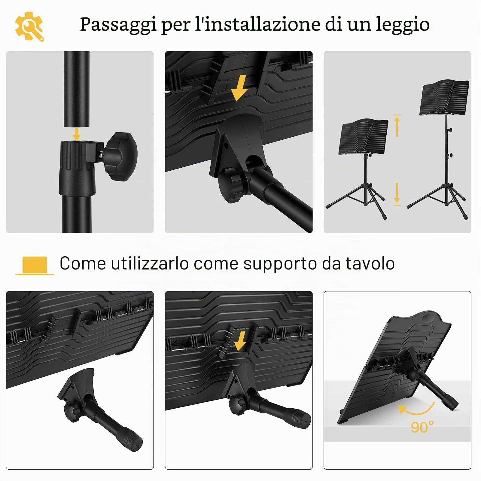 Donner Leggio Musicale Pieghevole DMS-1 Leggio Spartiti da Altezza Regolabile con Clip, Cavo USB, Luce e Custodia per trasporto