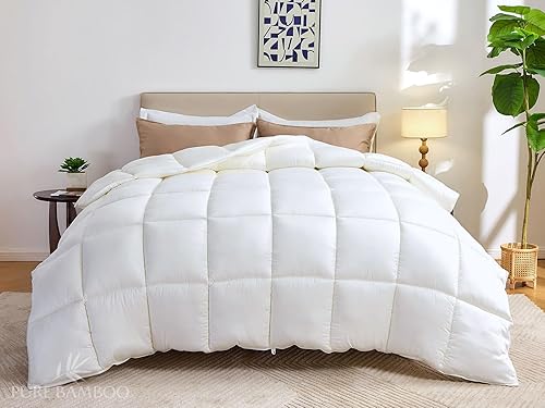 Miniatura 4 de Pure Bamboo Relleno de edredón tamaño Queen (90 x 92 pulgadas), relleno de edredón acolchado ultrasuave con 8 bucles en las esquinas y laterales,