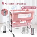 Ihoming Lit bébé bassinet avec panier de rangement, Hauteur réglable Lit de lit facile à plier pour nouveau-né, Lit bébé portable en mesh co respirant, Rose profonde