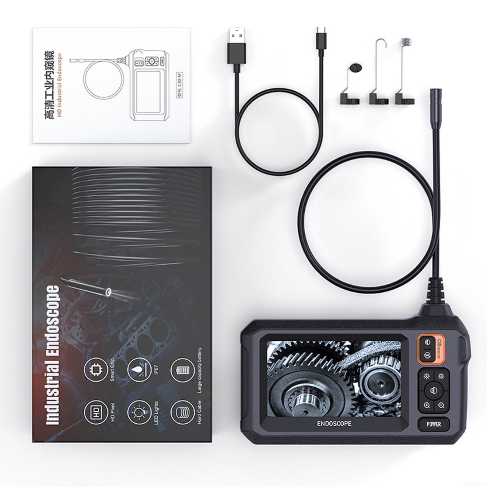 Cámara industrial 1080P 4.3 pulgadas HD pantalla endoscopio cámara endoscopio 8 mm sonda IP67 resistente al agua con LED Borescopio para la inspección del coche 5 m cable semirrígido HD cámara de