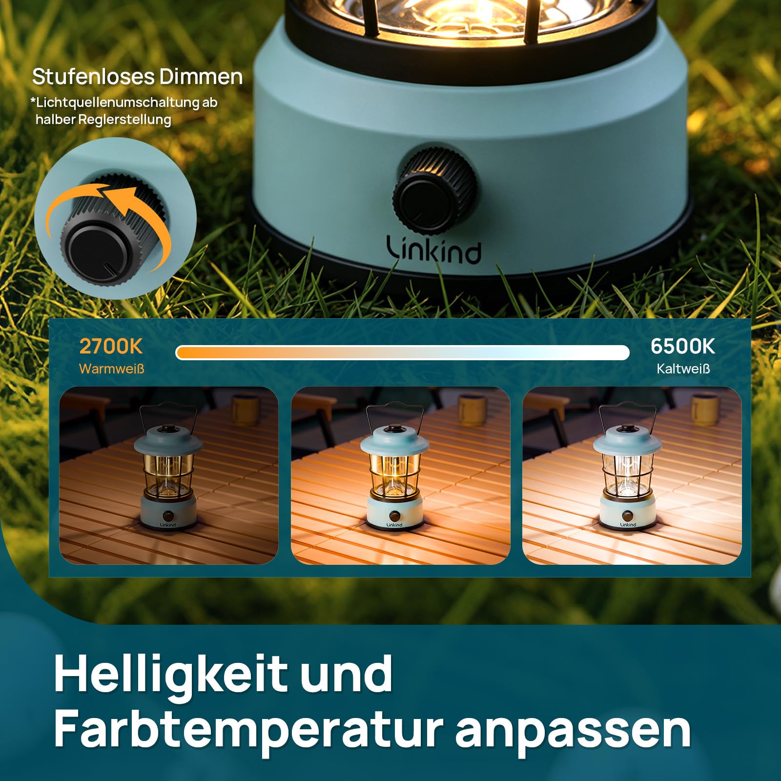 Linkind LED Campinglampe USB C Wiederaufladbare Camping Laterne Kalt&Warm 2-Farbe Zeltlampe Eingebaute 3600mAh Akku Notfallleuchte für Camp, Wandern, Stromausfall, Notfall 2 Stück