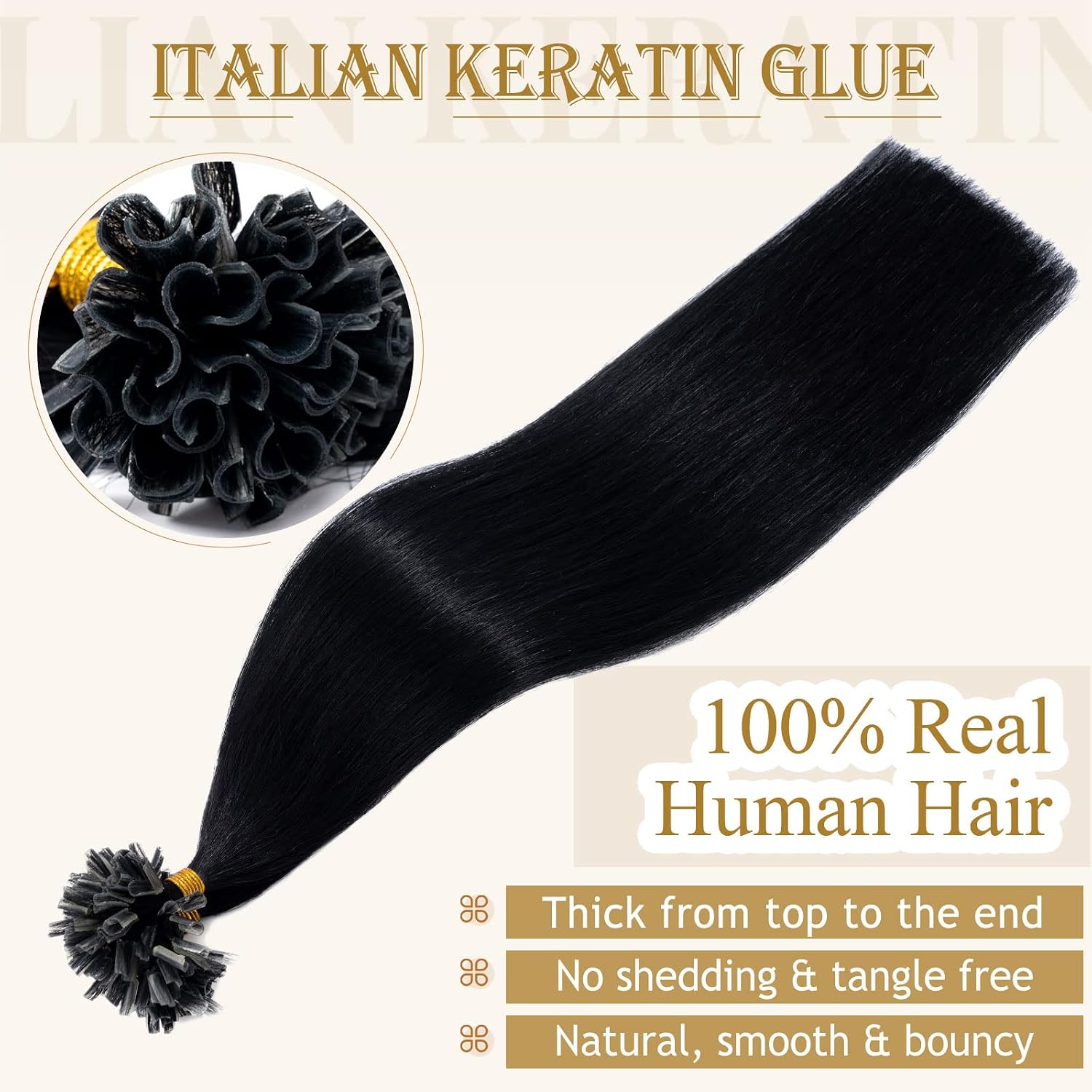 MY-LADY K Tip Hair Extensions Real Human Hair Jet Black 20 Inch 50G 50Strands KTip U Tip Utip Keratin Bond Fusion Pre Bonded Straight Real Remy Hairpieces